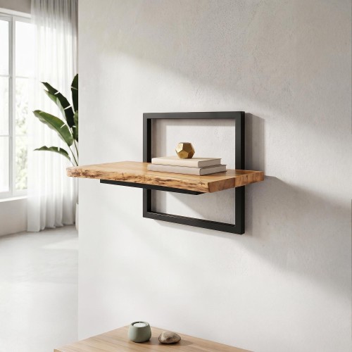 Wandregal 50 cm mit Massivholzplatte und natürlicher Kante
