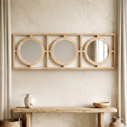 Rechteckiges Set 145 x 50 cm aus runden Spiegeln mit Holzrahmen - Ellipse