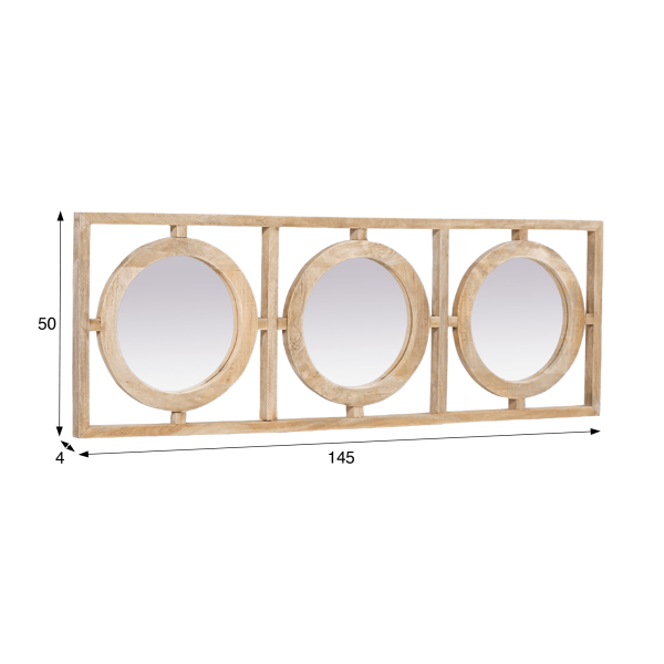 Rechteckiges Set 145 x 50 cm aus runden Spiegeln mit Holzrahmen - Ellipse