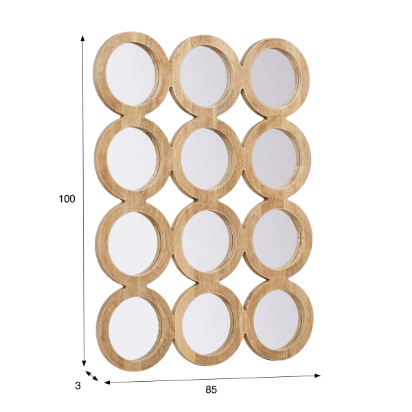 Rechteckiges Set 100 x 85 cm aus runden Spiegeln mit Holzrahmen - Ellipse