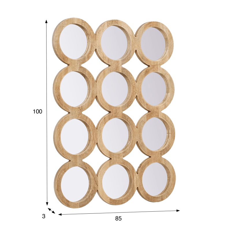Rechteckiges Set 100 x 85 cm aus runden Spiegeln mit Holzrahmen - Ellipse