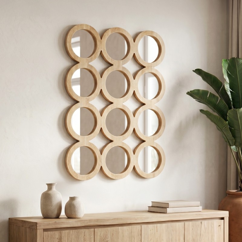 Rechteckiges Set 100 x 85 cm aus runden Spiegeln mit Holzrahmen - Ellipse