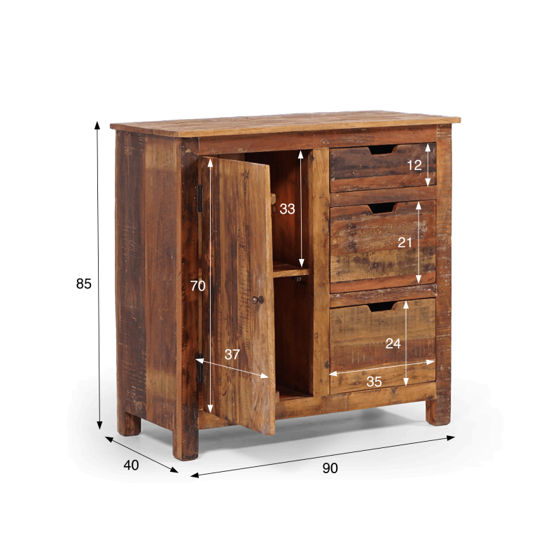 Anrichte 90 cm aus recyceltem Holz - Terra Nova