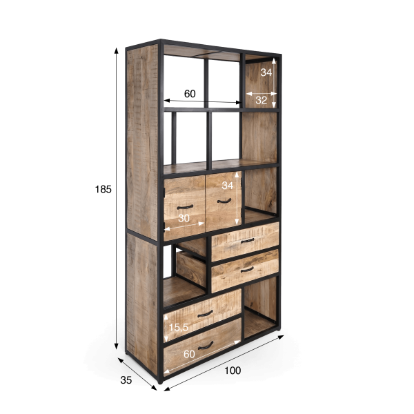 Bücherregal Industrielles Regal Massivholz 185 cm x 100 cm - Walter