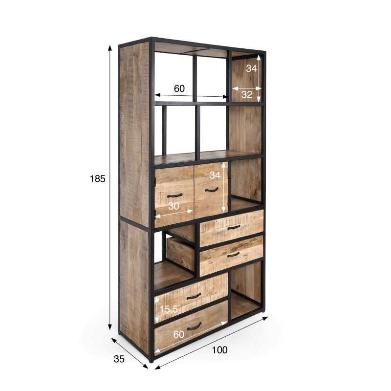 Bücherregal Industrielles Regal Massivholz 185 cm x 100 cm - Walter