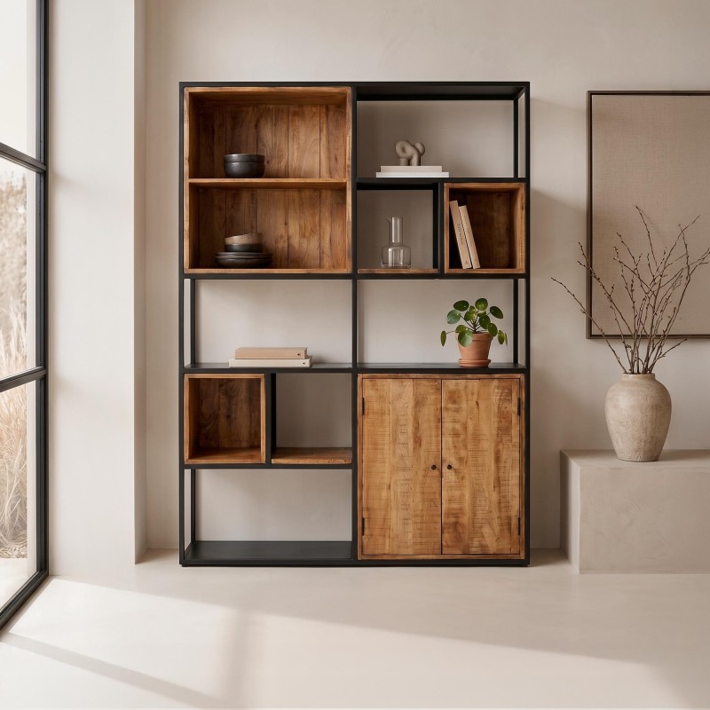 Bücherregal aus Metall und Naturholz 140 cm – Diane