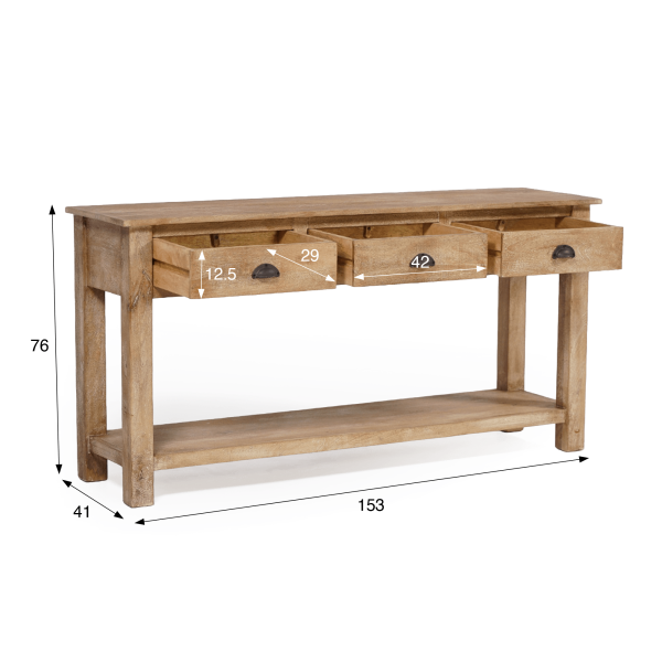 Konsole aus Naturholz mit 3 Schubladen - Timber