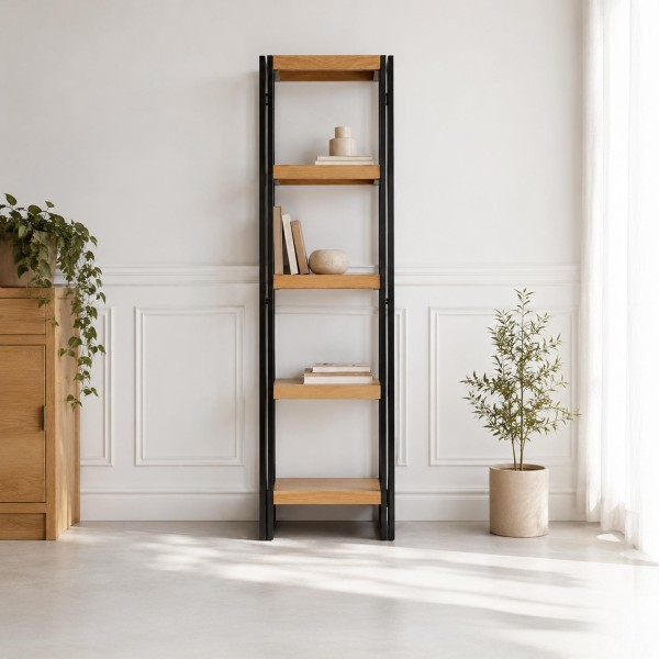 Industrielle Säulenvitrine aus Massivholz und Metall 50 x 180 – Liverpool