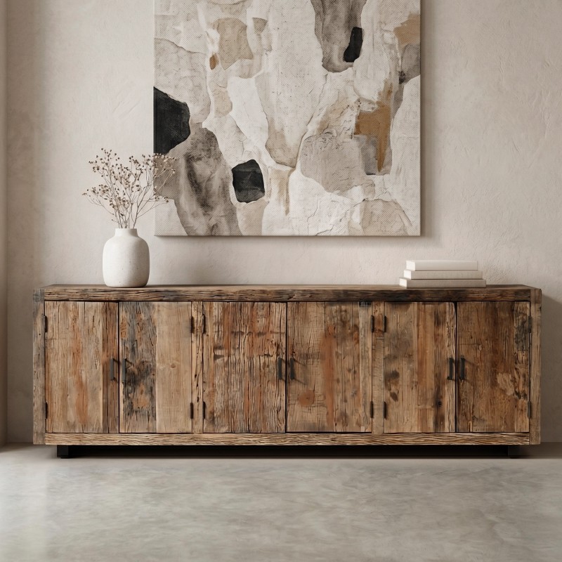 Sideboard aus dunklem, rohem Altholz 220 cm - Antique