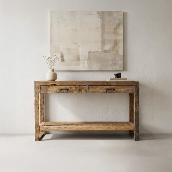 Konsole aus massivem, rohem Altholz - Antique