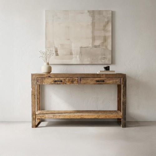 Konsole aus massivem, rohem Altholz - Antique