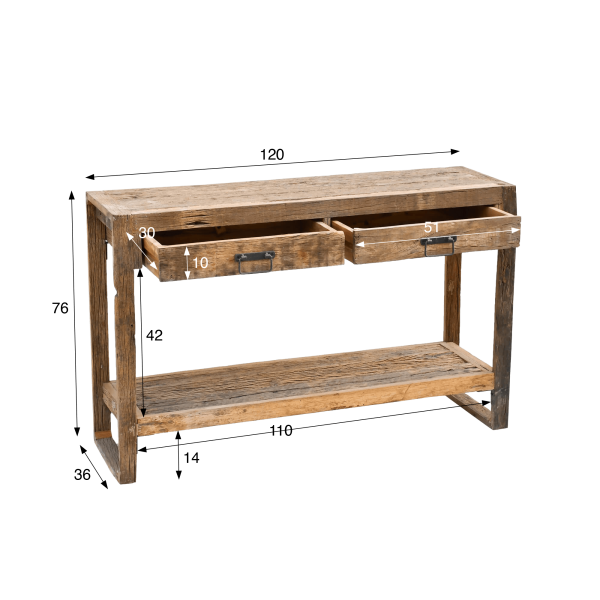 Konsole aus massivem, rohem Altholz - Antique