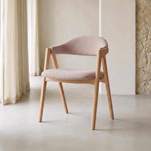 Stuhl aus Naturholz und beigem Bouclé-Stoff – Lykke