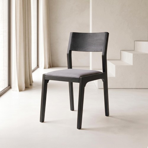 Schwarzer Stuhl aus Naturholz und grauem Stoff - Elegance