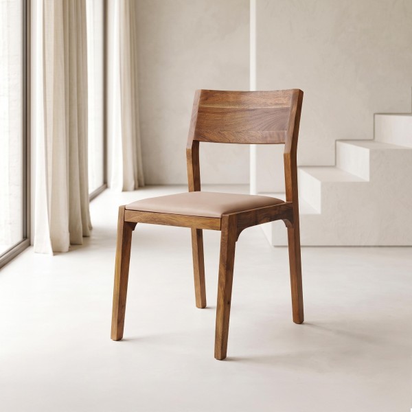 Stuhl aus Naturholz und beigem Stoff - Elegance