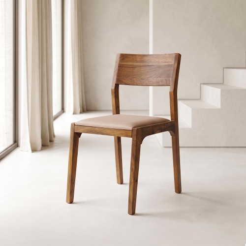 Stuhl aus Naturholz und beigem Stoff - Elegance