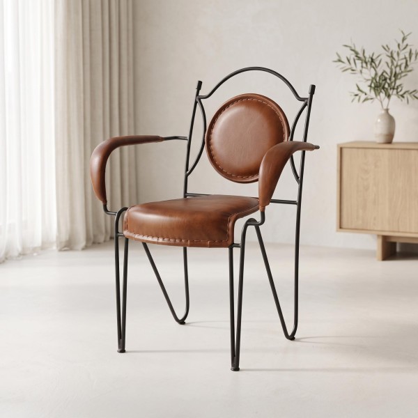 Vintage-Stuhl aus Leder und Metal "Faites comme chez vous"