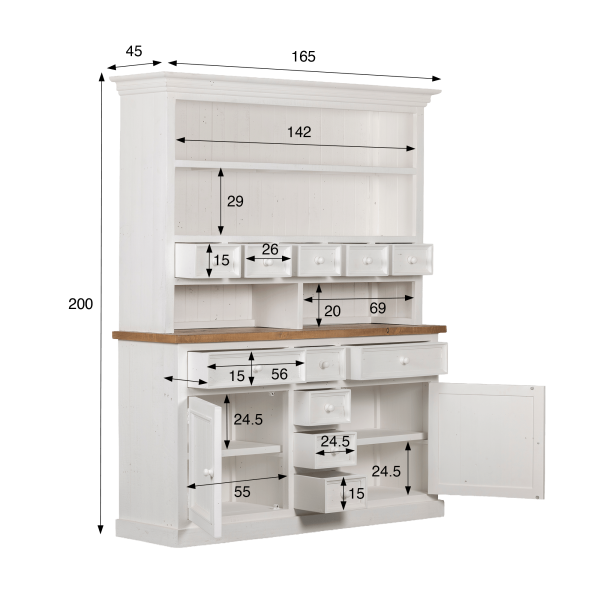 Buffetschrank aus massivem Kiefernholz in Weiß und Holzoptik - Mayfield