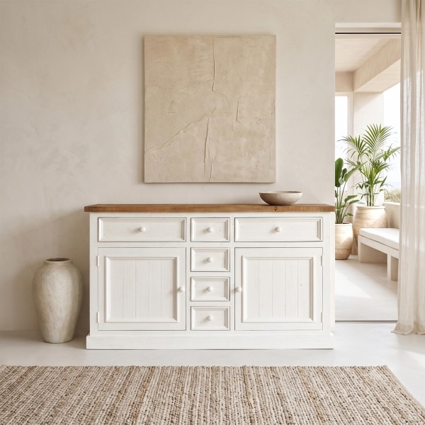 Sideboard aus massivem Kiefernholz in Weiß und Holzoptik 160 cm - Mayfield