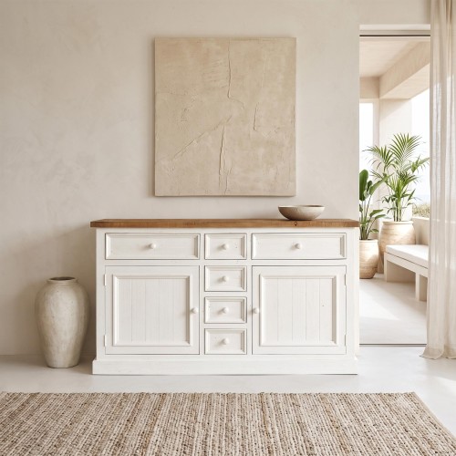 Sideboard aus massivem Kiefernholz in Weiß und Holzoptik 160 cm - Mayfield