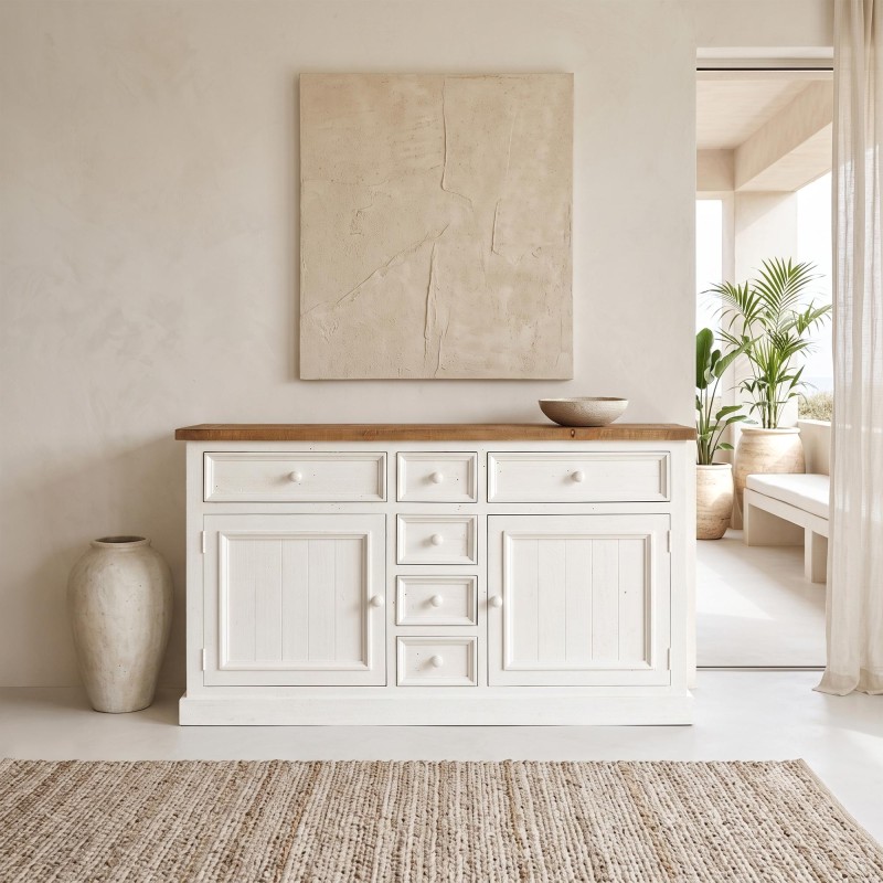 Sideboard aus massivem Kiefernholz in Weiß und Holzoptik 160 cm - Mayfield