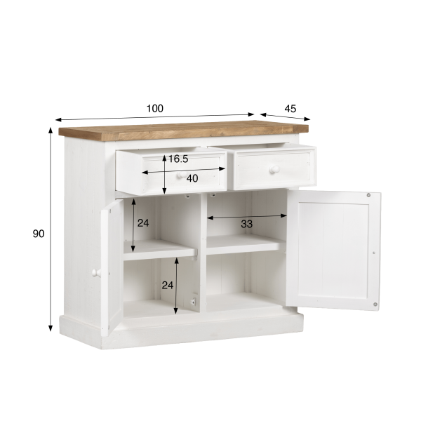 Weißer Buffetschrank aus massivem Kiefernholz 100 cm - Mayfield