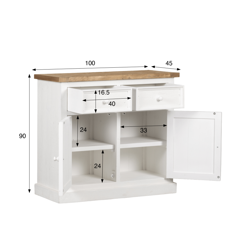 Weißer Buffetschrank aus massivem Kiefernholz 100 cm - Mayfield