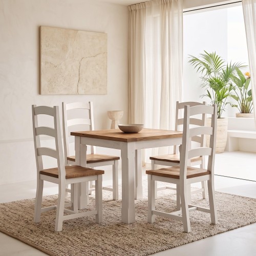 Quadratischer weißer Esstisch aus massivem Kiefernholz - Mayfield