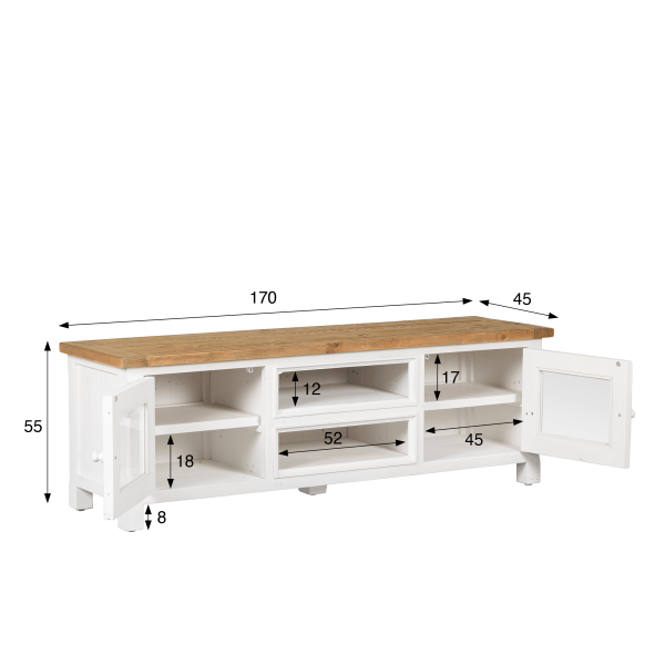 TV-Möbel aus massivem Kiefernholz in Weiß und Holzoptik 170 cm - Mayfield