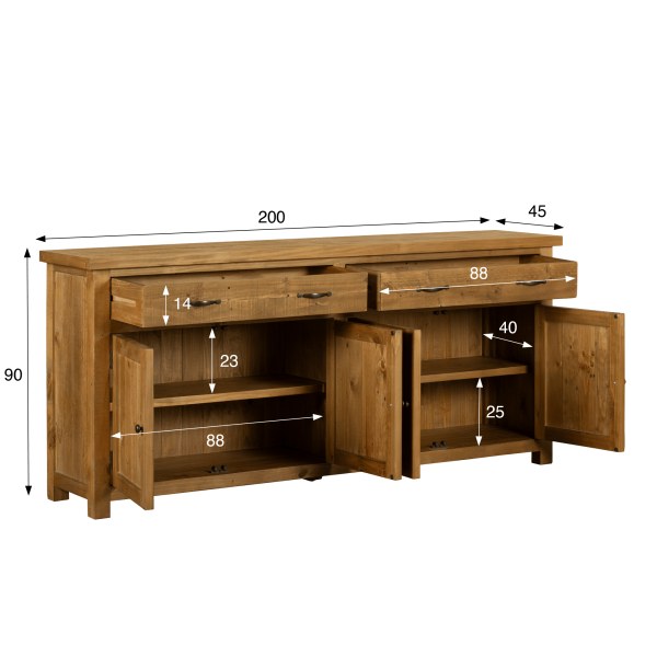 Sideboard aus massivem Kiefernholz natur 200 cm - Richwood