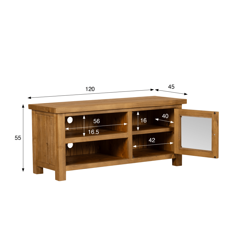 TV-Möbel aus massivem Kiefernholz natur 120 cm - Richwood