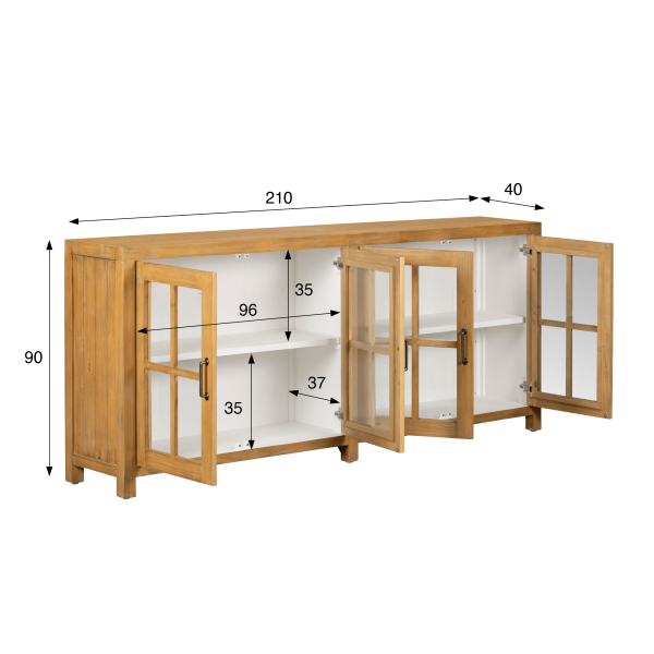 Sideboard aus massivem Kiefernholz natur 210 cm - Ashford
