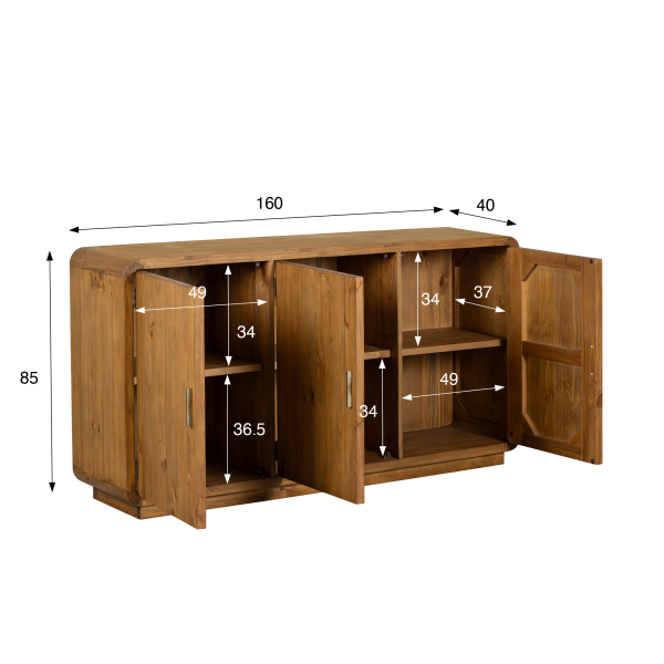 Sideboard aus massivem Kiefernholz natur 160 cm - Valdora