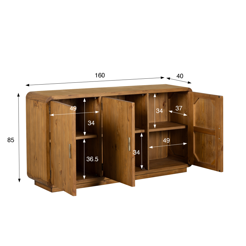 Sideboard aus massivem Kiefernholz natur 160 cm - Valdora
