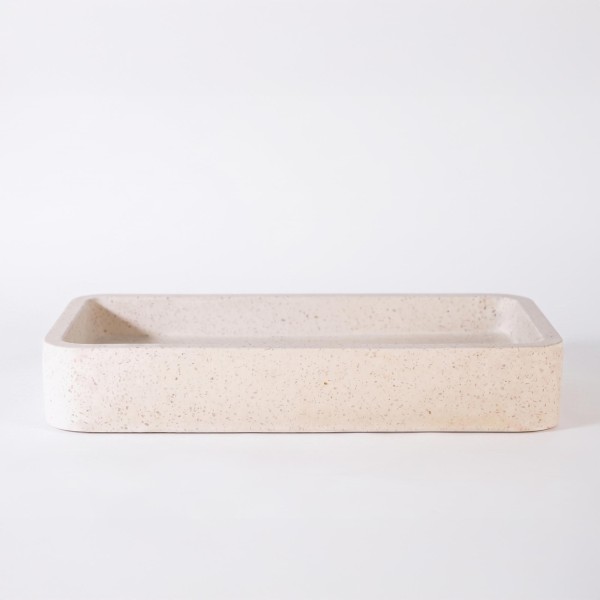 Rechteckiges Badezimmer-Aufsatzwaschbecken aus weißem Terrazzo 60 x 30 cm - Motu