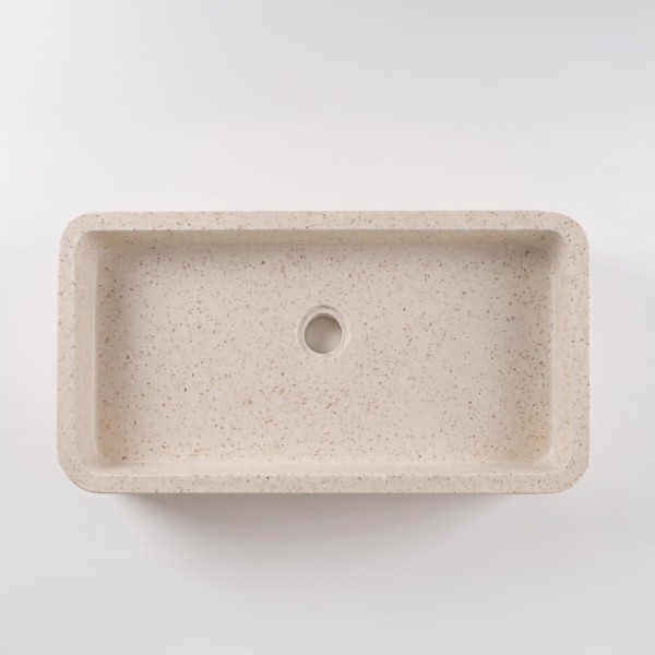 Rechteckiges Badezimmer-Aufsatzwaschbecken aus weißem Terrazzo 60 x 30 cm - Motu