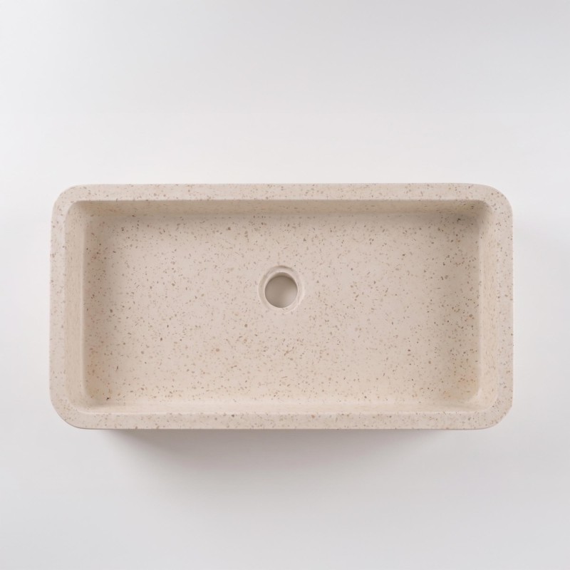 Rechteckiges Badezimmer-Aufsatzwaschbecken aus weißem Terrazzo 60 x 30 cm - Motu