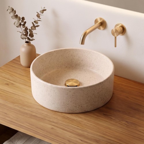 Rundes Badezimmer-Aufsatzwaschbecken aus weißem Terrazzo 40 x 40 cm - Nuku