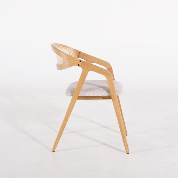 Esszimmerstuhl mit Wiener Geflecht-Rückenlehne und beige Stoff – Seren