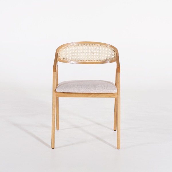 Esszimmerstuhl mit Wiener Geflecht-Rückenlehne und beige Stoff – Seren