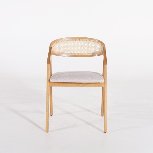 Esszimmerstuhl mit Wiener Geflecht-Rückenlehne und beige Stoff – Seren