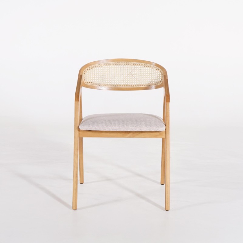 Esszimmerstuhl mit Wiener Geflecht-Rückenlehne und beige Stoff – Seren