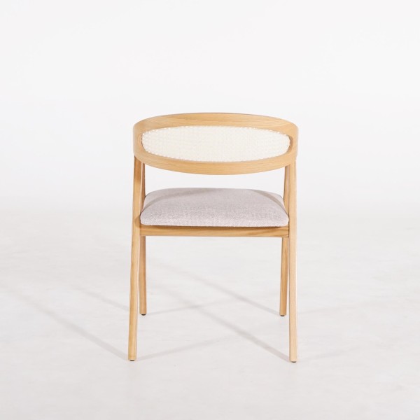 Esszimmerstuhl mit Wiener Geflecht-Rückenlehne und beige Stoff – Seren