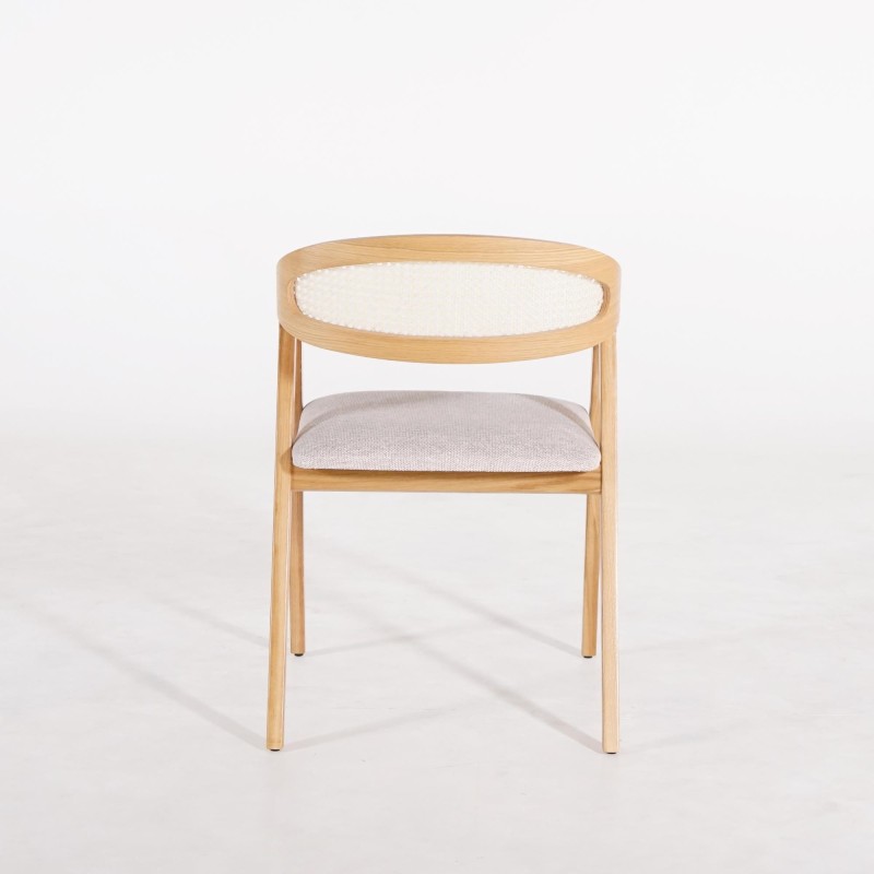 Esszimmerstuhl mit Wiener Geflecht-Rückenlehne und beige Stoff – Seren