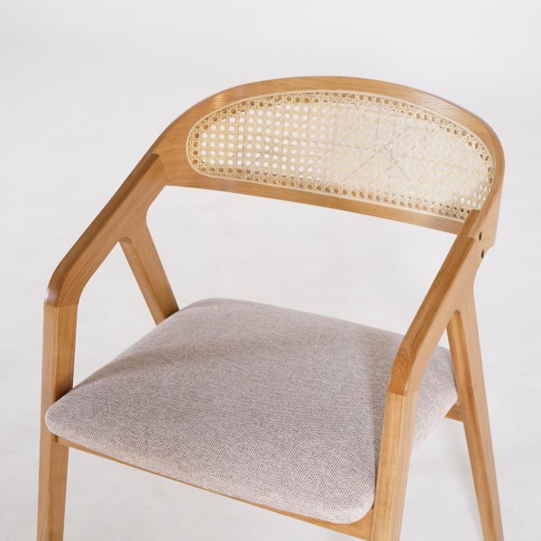 Esszimmerstuhl mit Wiener Geflecht-Rückenlehne und beige Stoff – Seren