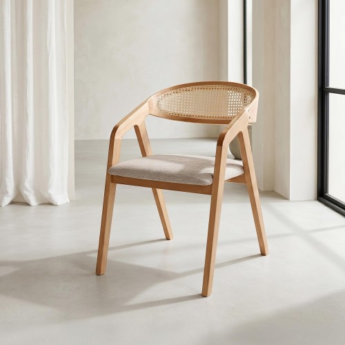 Esszimmerstuhl mit Wiener Geflecht-Rückenlehne und beige Stoff – Seren