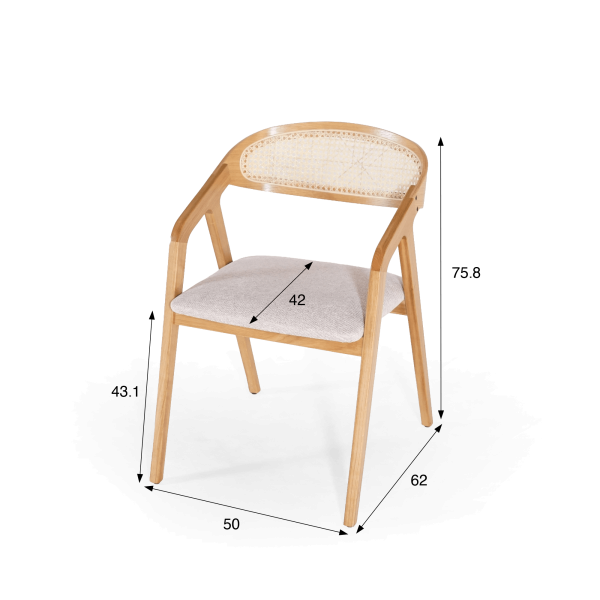 Esszimmerstuhl mit Wiener Geflecht-Rückenlehne und beige Stoff – Seren