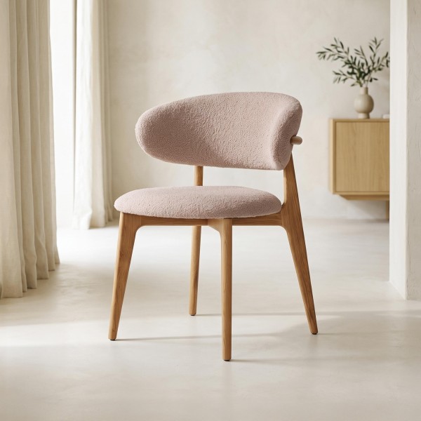 Stuhl aus massiver Buchen und beigem Stoff – Lunna