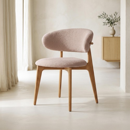 Stuhl aus massiver Buchen und beigem Stoff – Lunna