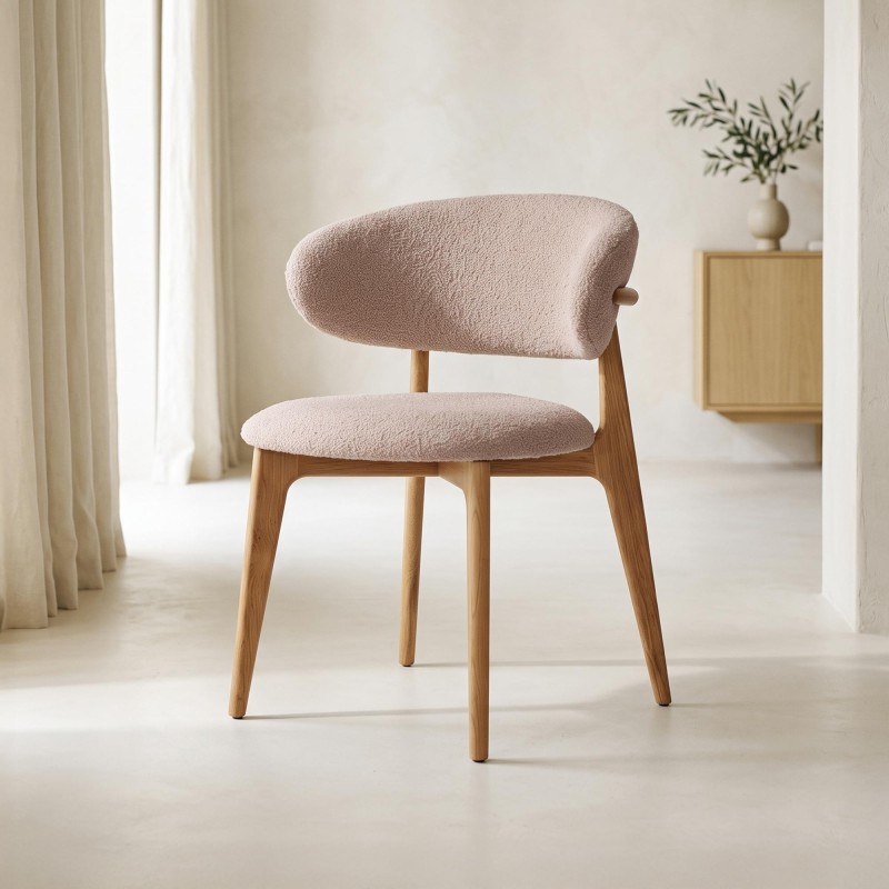 Stuhl aus massiver Buchen und beigem Stoff – Lunna